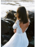 Long Sleeve Ivory Lace Chiffon V Back Wedding Dress